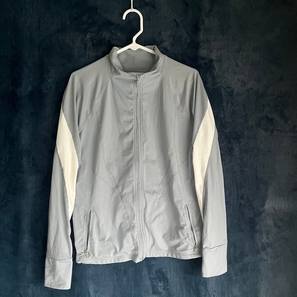 GAP Fit Active Performance Zip Up‎ Sweater Gray White Womens Size XL